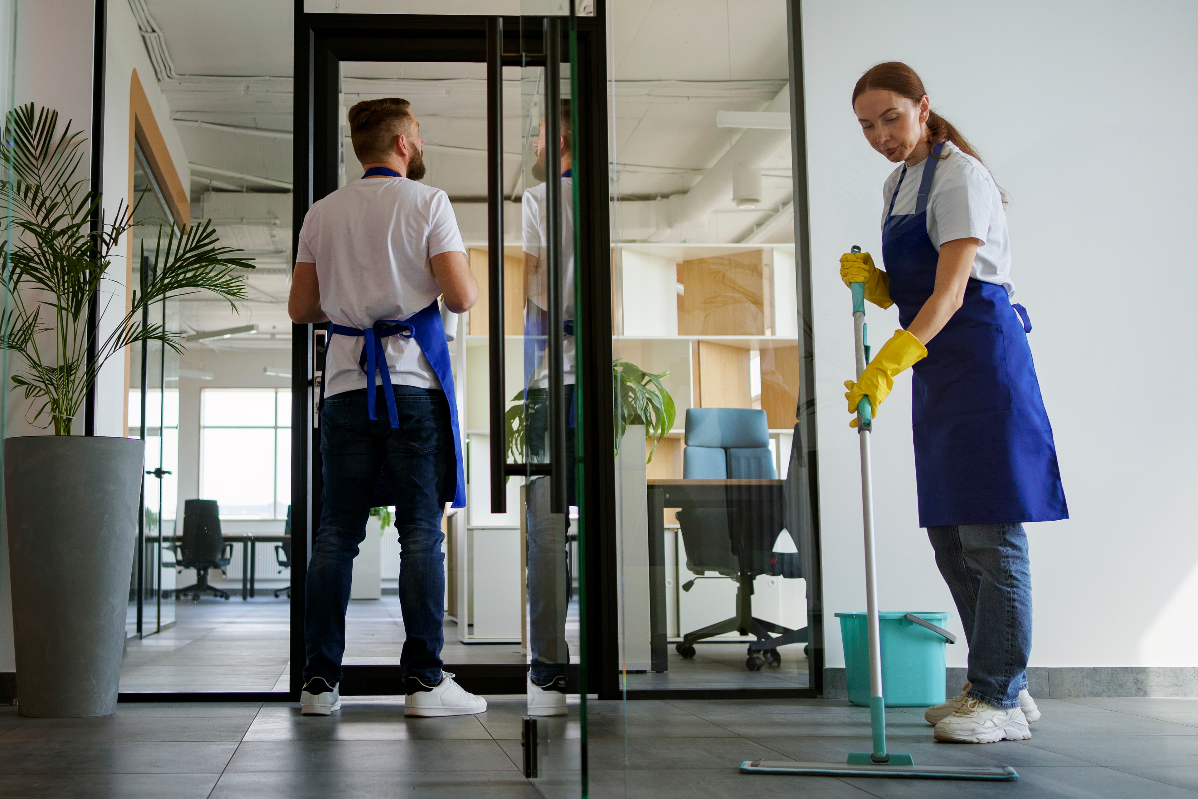 Cleaning team working